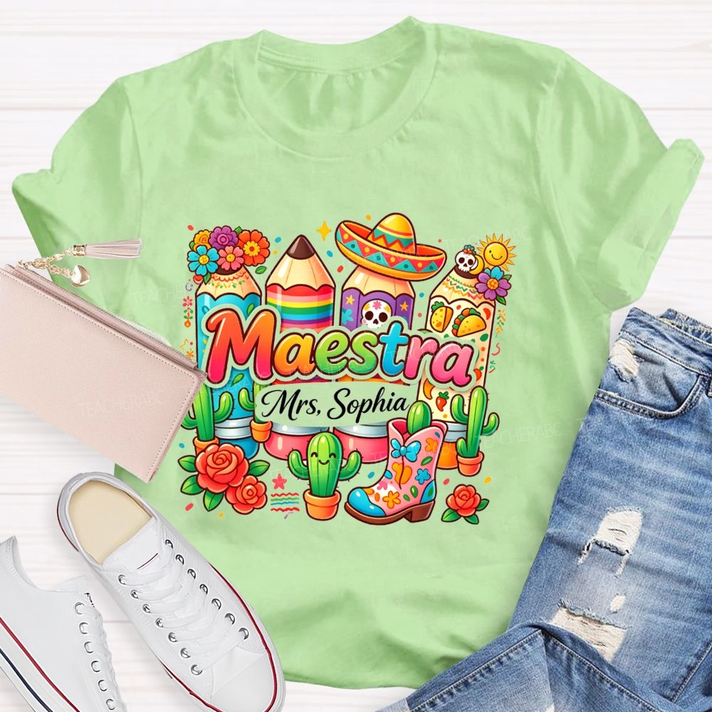 Personalized Name Mexico Floral Teacher T-shirt