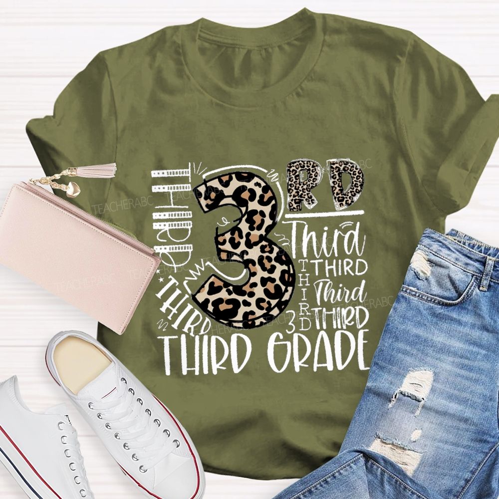 Personalized Grade Leopard Number Back To School Teacher T-Shirt