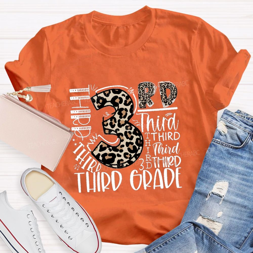 Personalized Grade Leopard Number Back To School Teacher T-Shirt