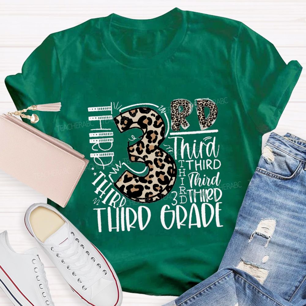 Personalized Grade Leopard Number Back To School Teacher T-Shirt