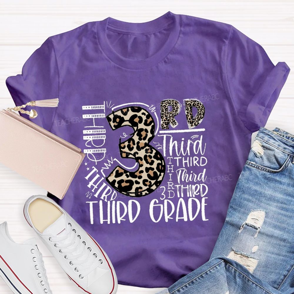 Personalized Grade Leopard Number Back To School Teacher T-Shirt
