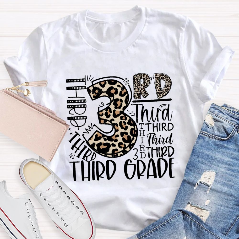 Personalized Grade Leopard Number Back To School Teacher T-Shirt