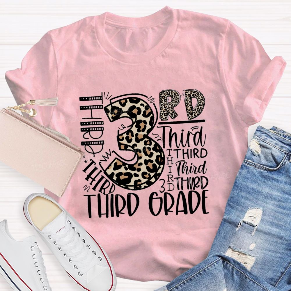 Personalized Grade Leopard Number Back To School Teacher T-Shirt