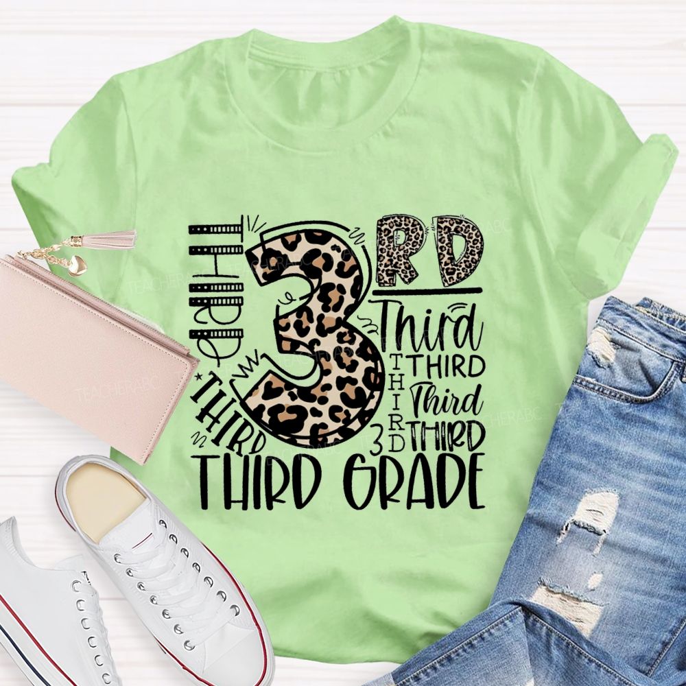 Personalized Grade Leopard Number Back To School Teacher T-Shirt