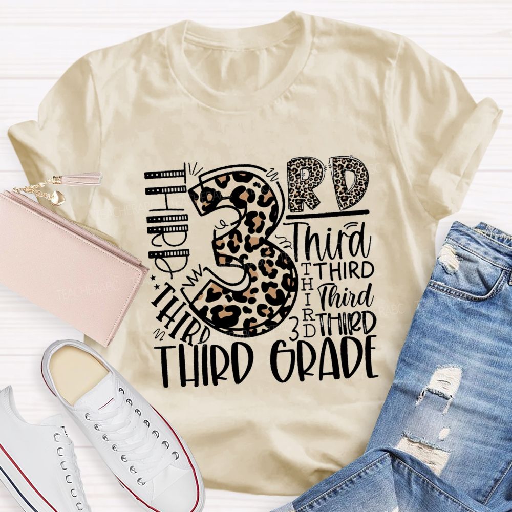 Personalized Grade Leopard Number Back To School Teacher T-Shirt
