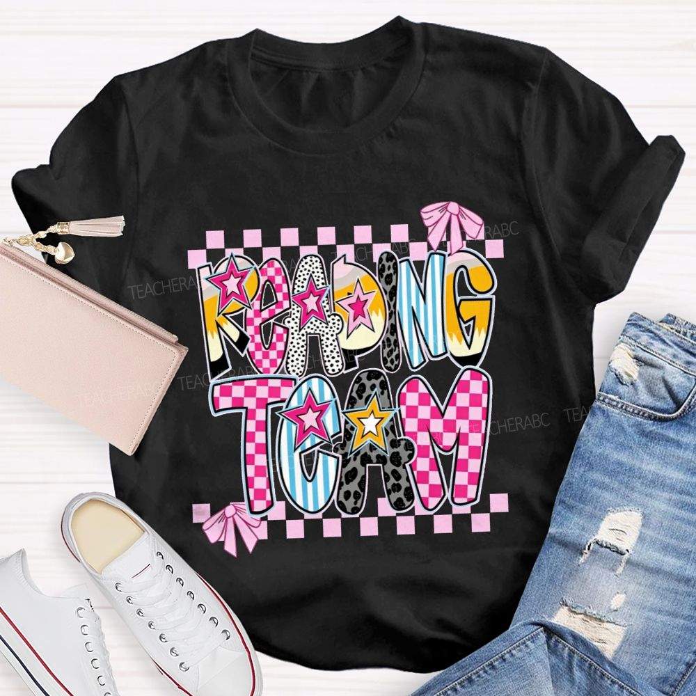 Reading Team Leopard Checkered Bow Teacher T-shirt
