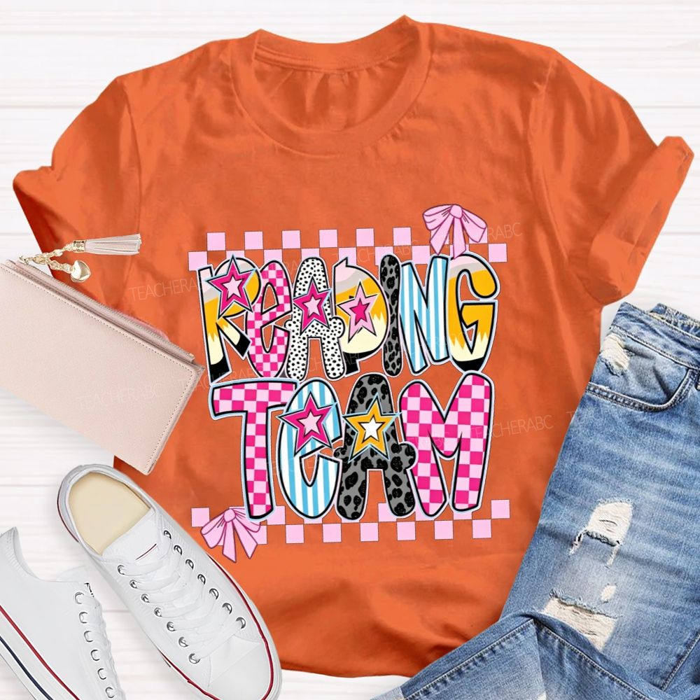 Reading Team Leopard Checkered Bow Teacher T-shirt