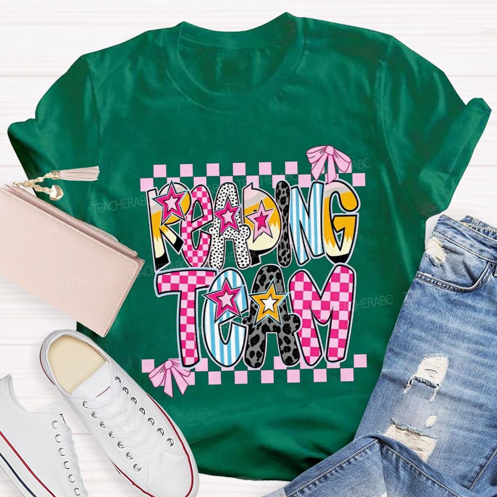 Reading Team Leopard Checkered Bow Teacher T-shirt