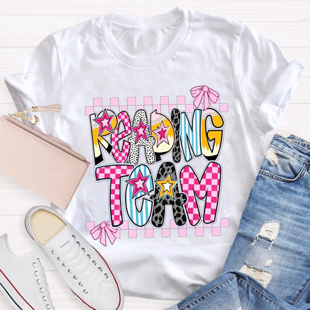 Reading Team Leopard Checkered Bow Teacher T-shirt