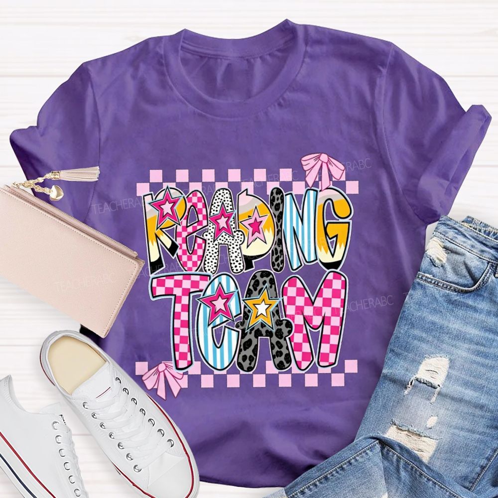 Reading Team Leopard Checkered Bow Teacher T-shirt
