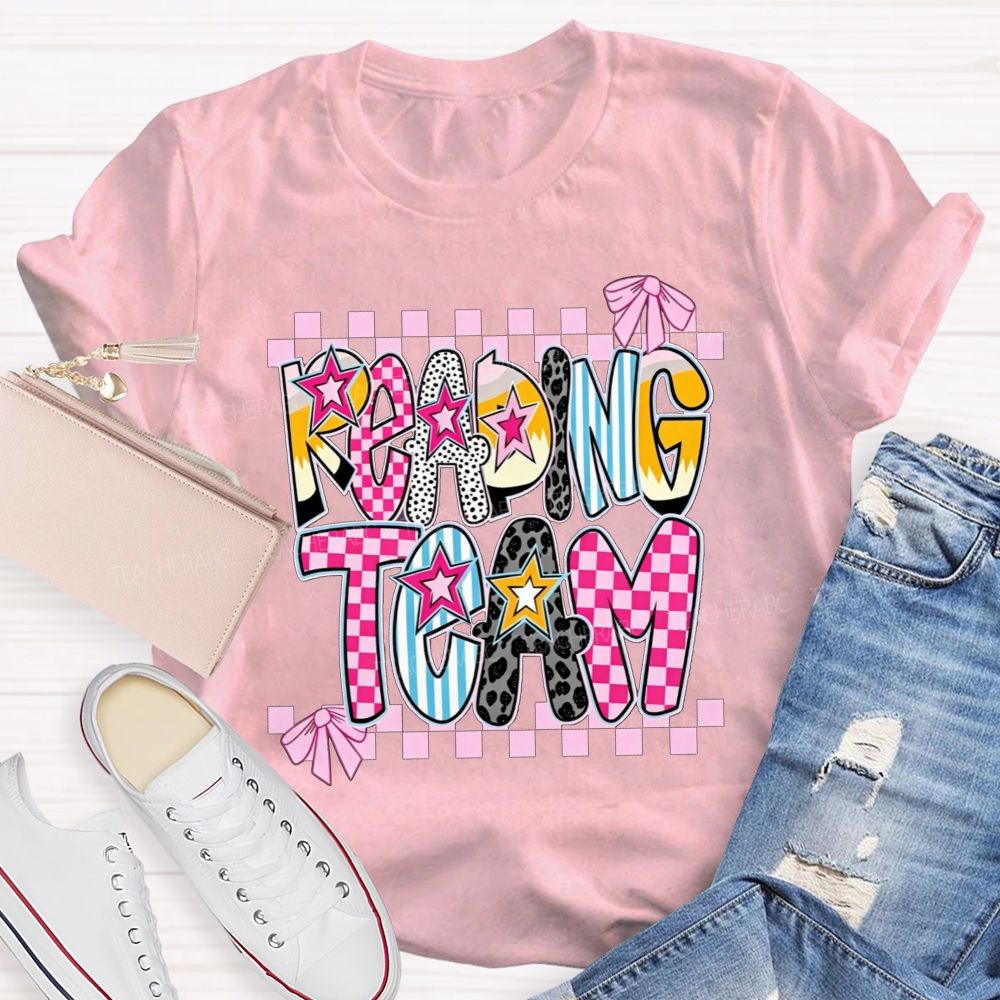 Reading Team Leopard Checkered Bow Teacher T-shirt