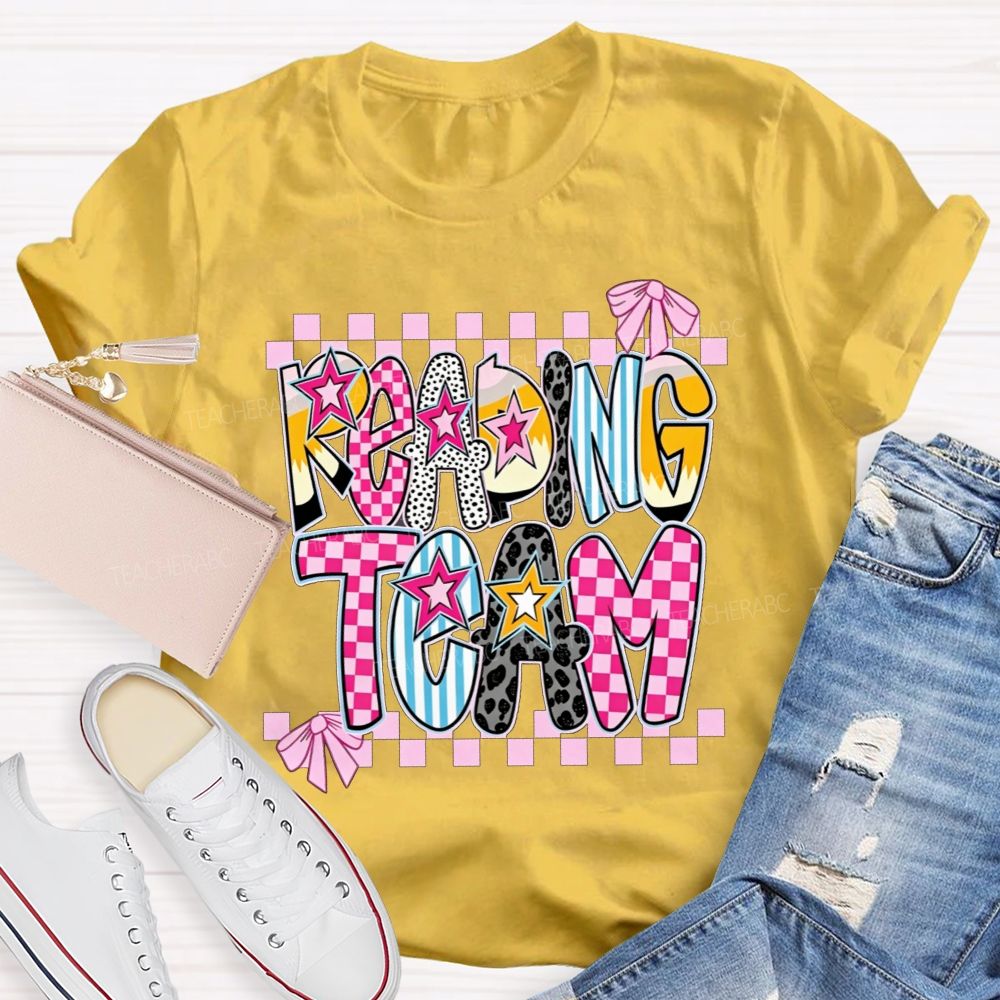 Reading Team Leopard Checkered Bow Teacher T-shirt