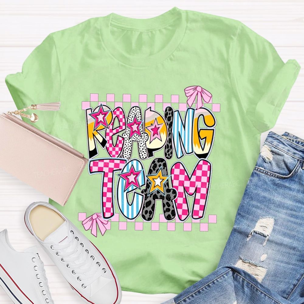 Reading Team Leopard Checkered Bow Teacher T-shirt