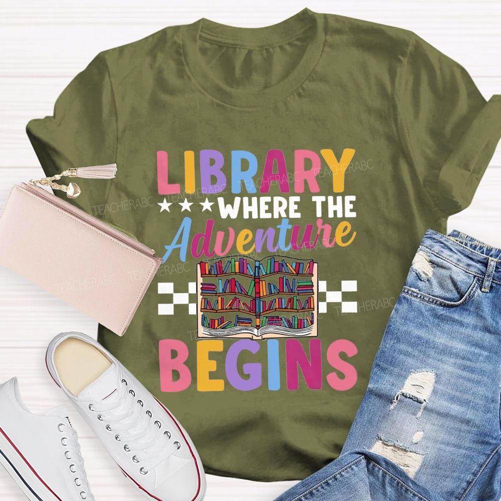 Library Where The Adventure Begins Teacher T-shirt