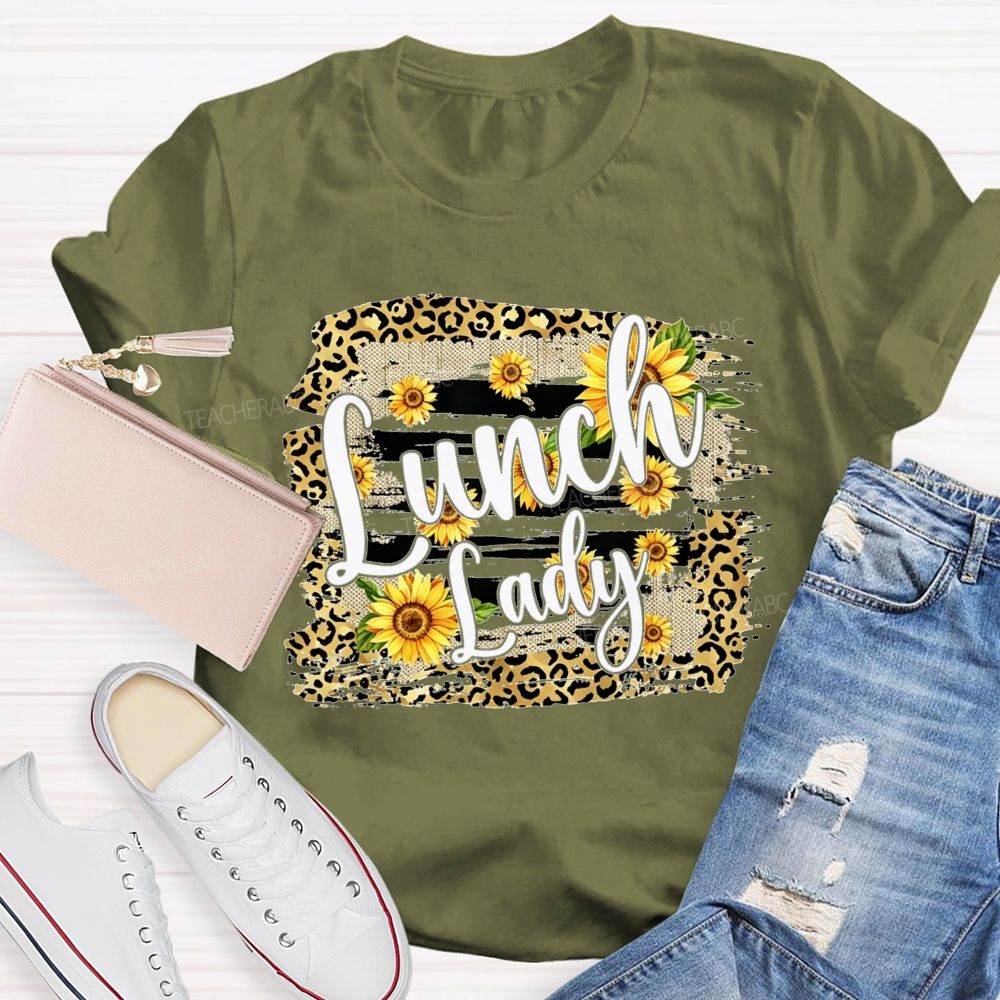 Lunch Lady Sunflower Leopard Print T-shirt