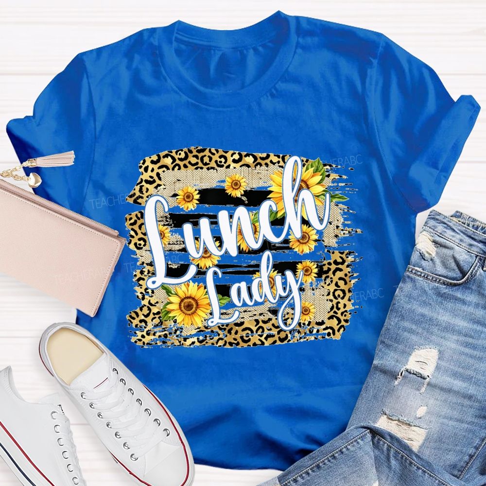 Lunch Lady Sunflower Leopard Print T-shirt