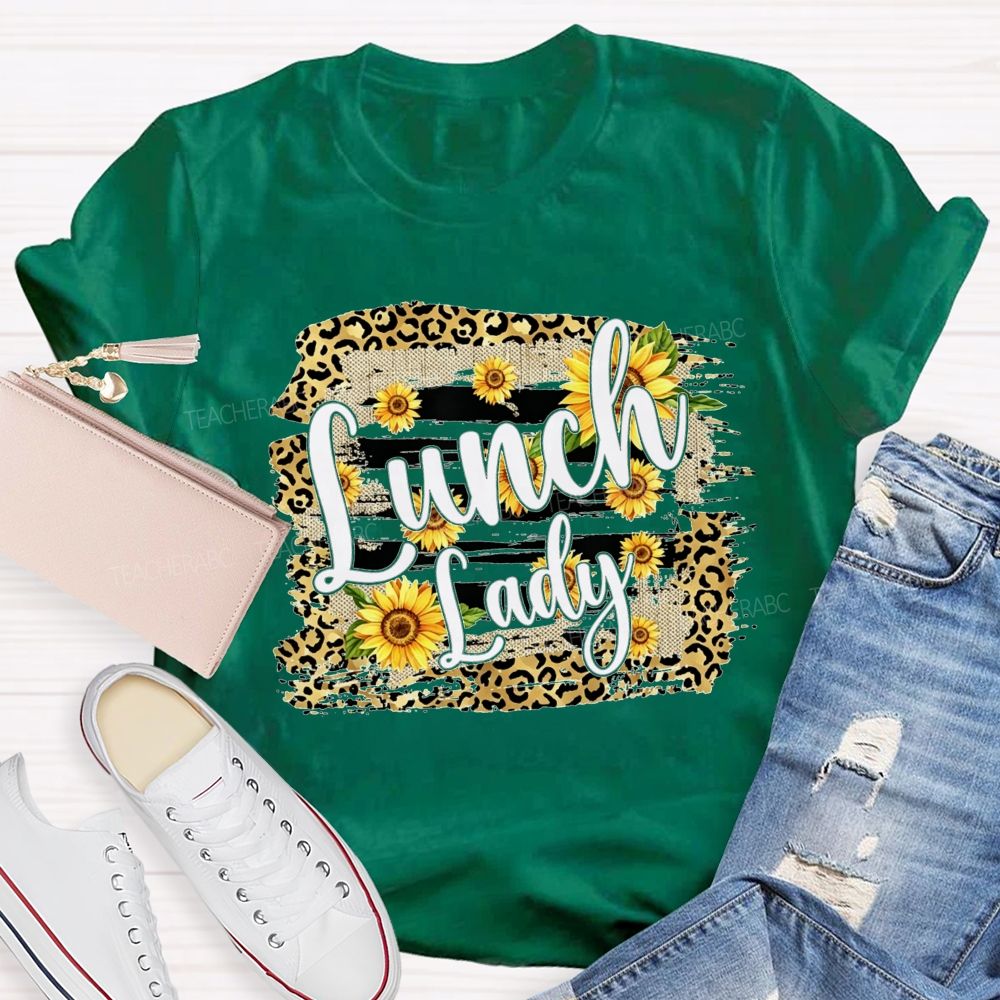 Lunch Lady Sunflower Leopard Print T-shirt