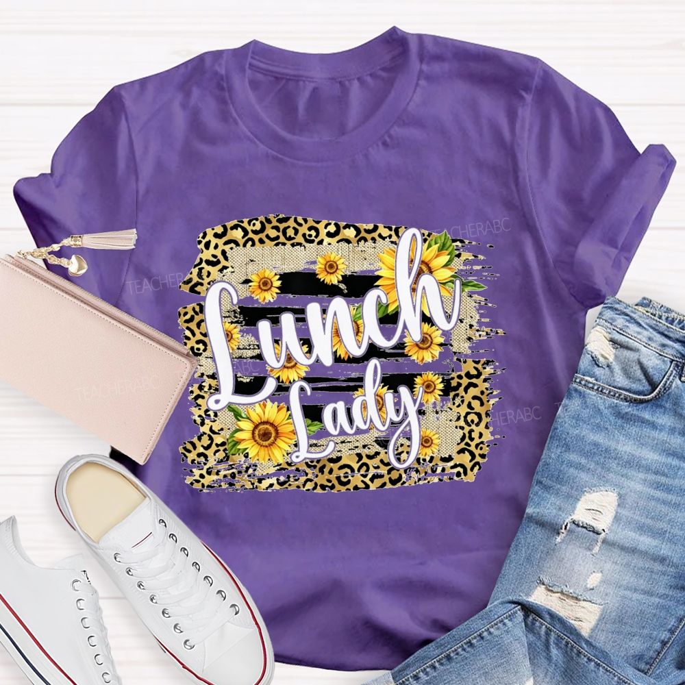 Lunch Lady Sunflower Leopard Print T-shirt