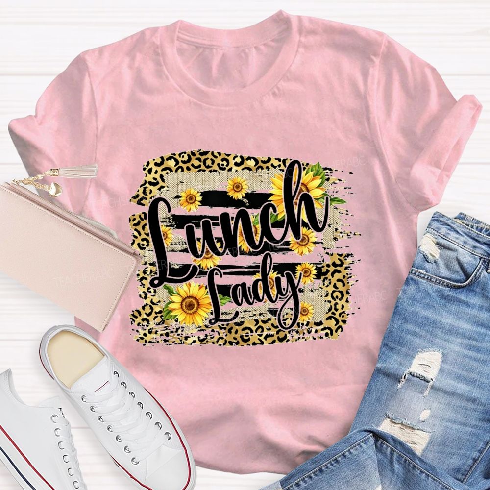 Lunch Lady Sunflower Leopard Print T-shirt