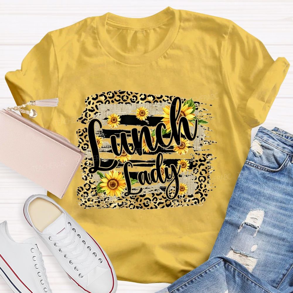 Lunch Lady Sunflower Leopard Print T-shirt