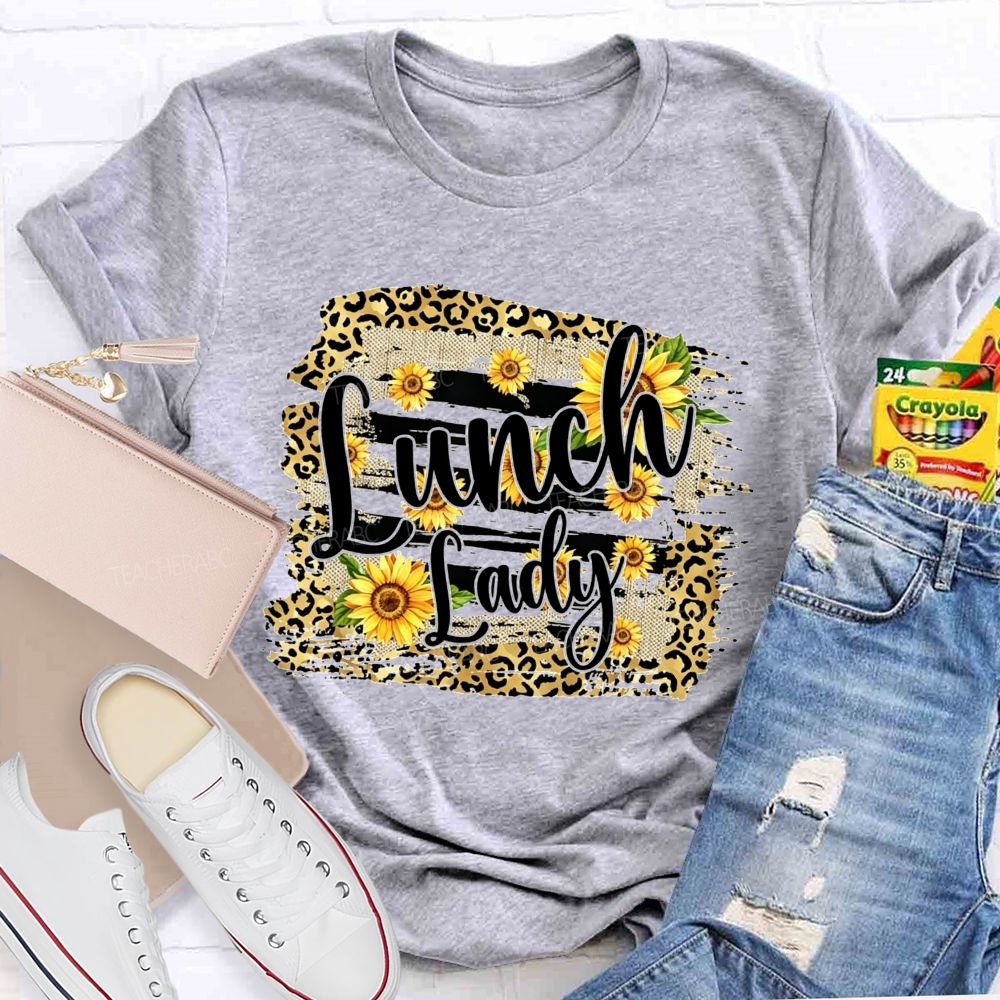 Lunch Lady Sunflower Leopard Print T-shirt