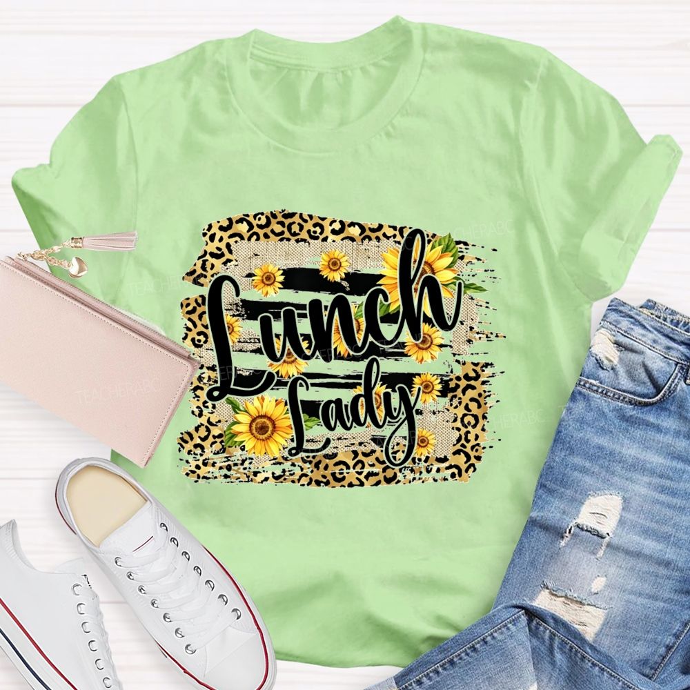 Lunch Lady Sunflower Leopard Print T-shirt