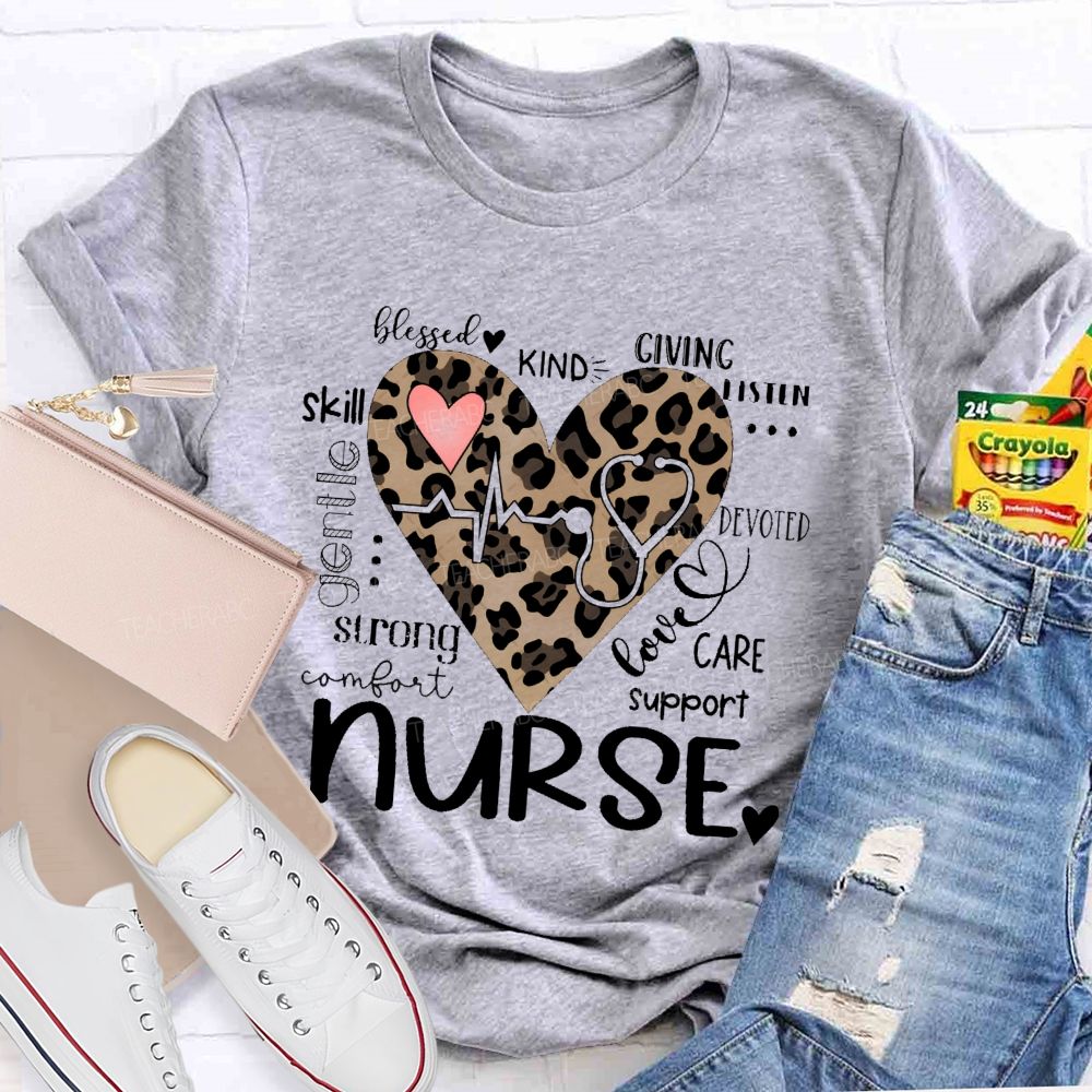 Nurse Blessed Kind Strong Leopard Heart T-shirt