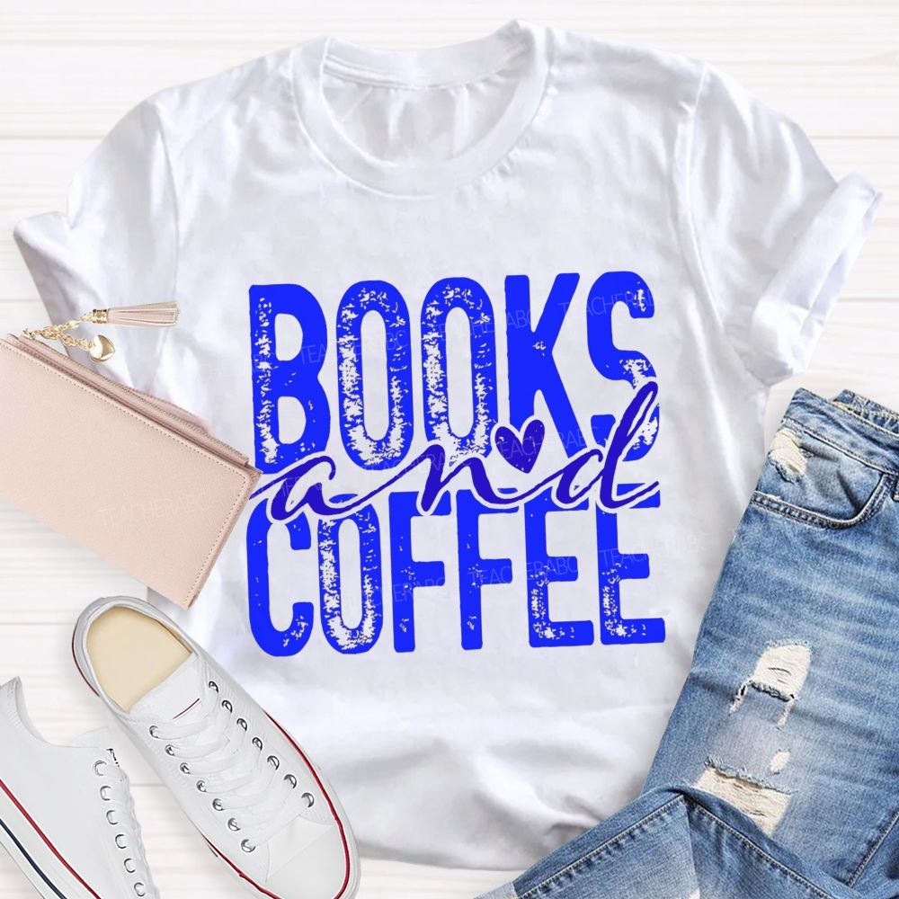 Books And Coffee Heart Script Teacher T-shirt