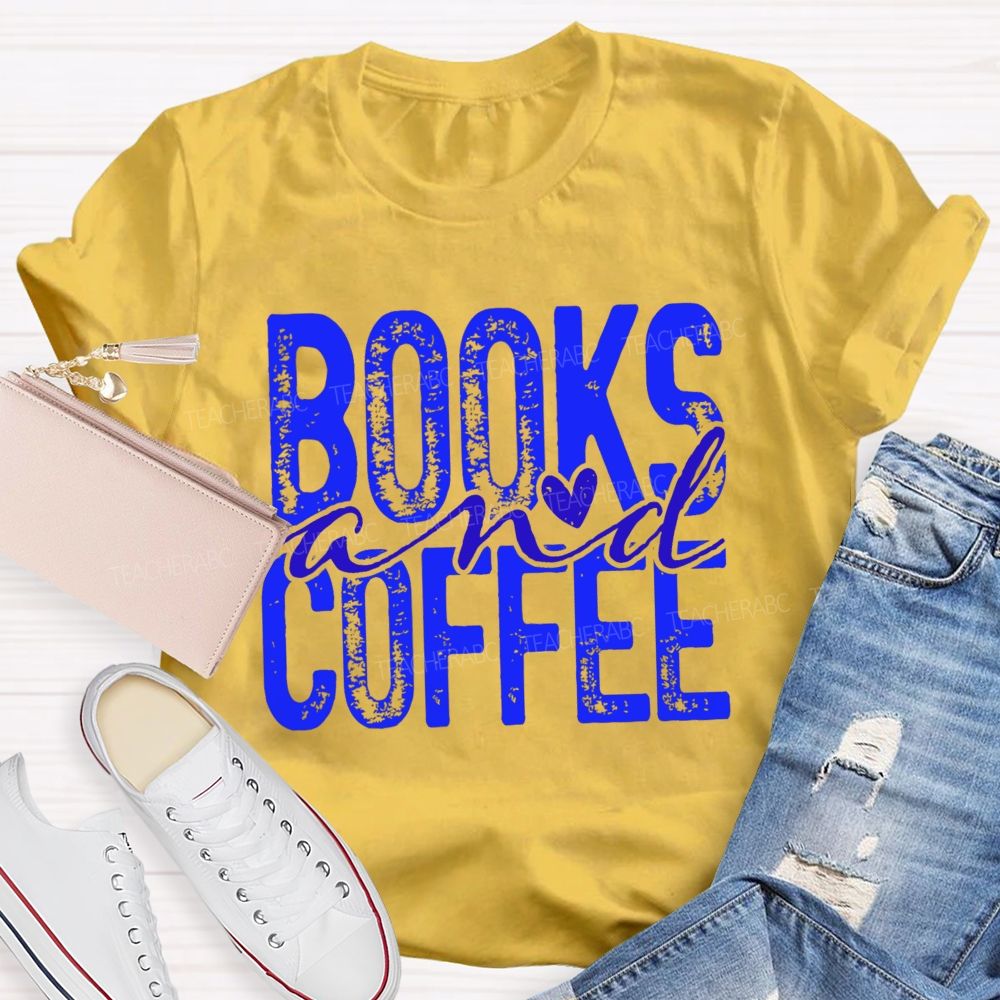 Books And Coffee Heart Script Teacher T-shirt