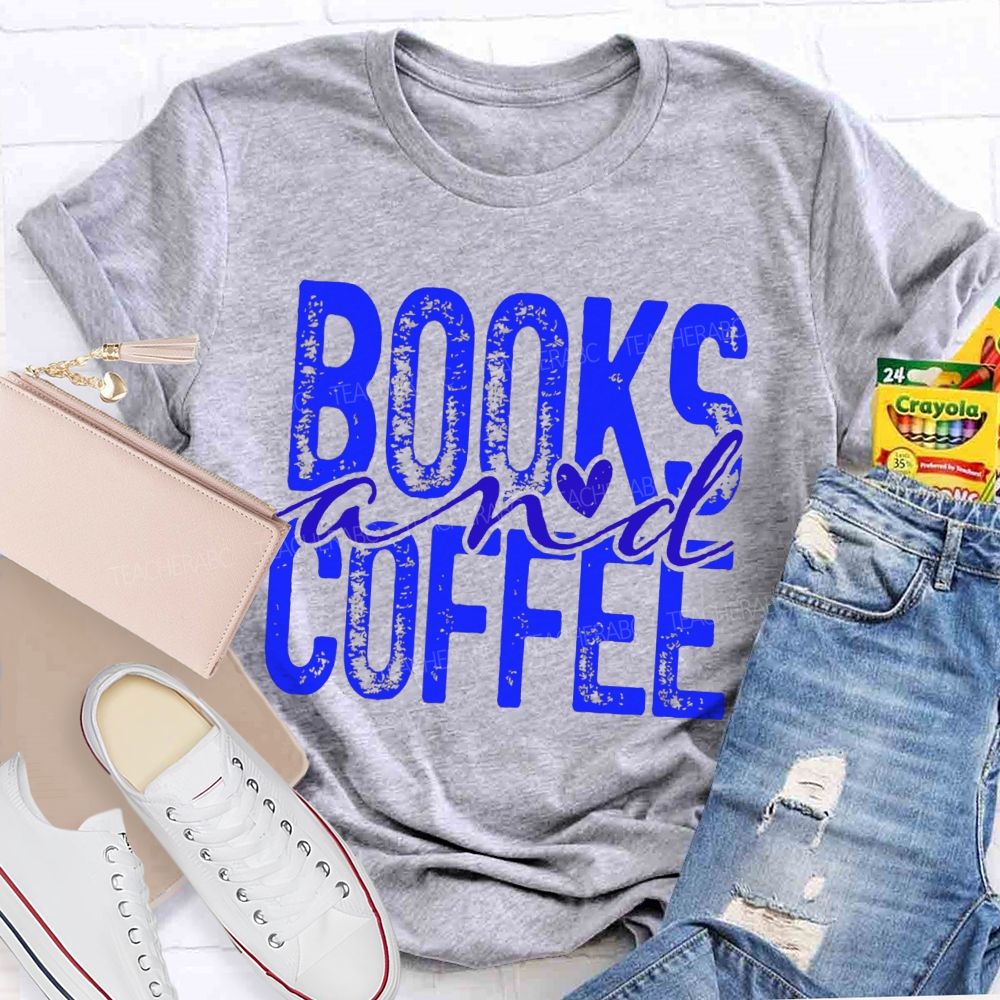 Books And Coffee Heart Script Teacher T-shirt