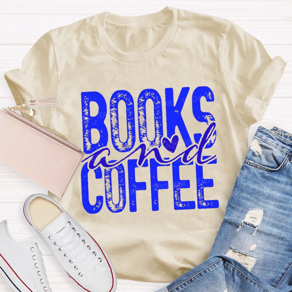 Books And Coffee Heart Script Teacher T-shirt