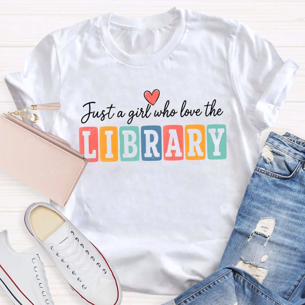 Just A Girl Who Loves The Library Colorful Block T-shirt