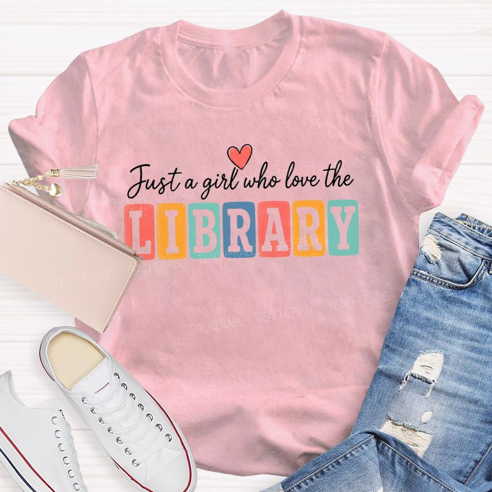 Just A Girl Who Loves The Library Colorful Block T-shirt