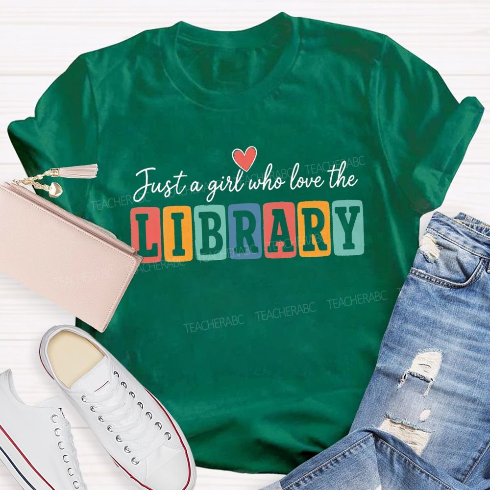 Just A Girl Who Loves The Library Colorful Block T-shirt