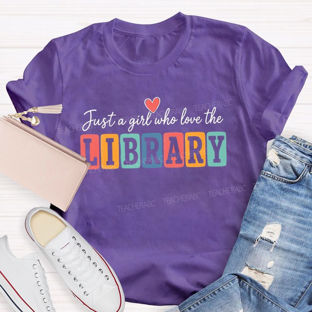 Just A Girl Who Loves The Library Colorful Block T-shirt