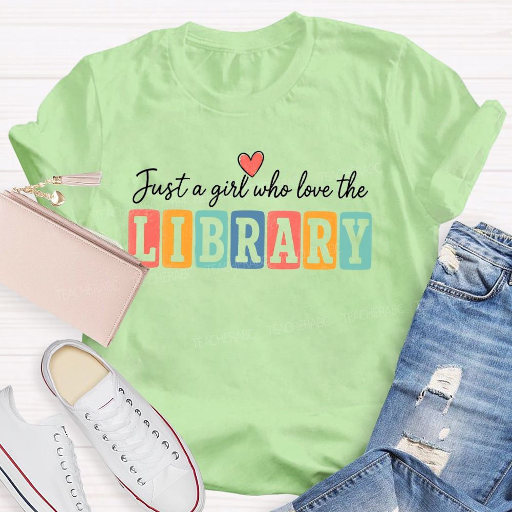 Just A Girl Who Loves The Library Colorful Block T-shirt
