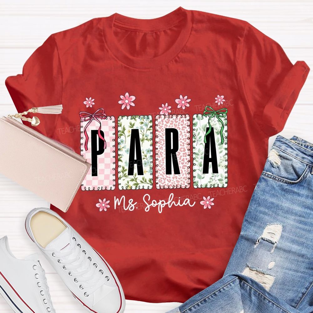Personalized Name Para Leopard Floral Bow T-shirt
