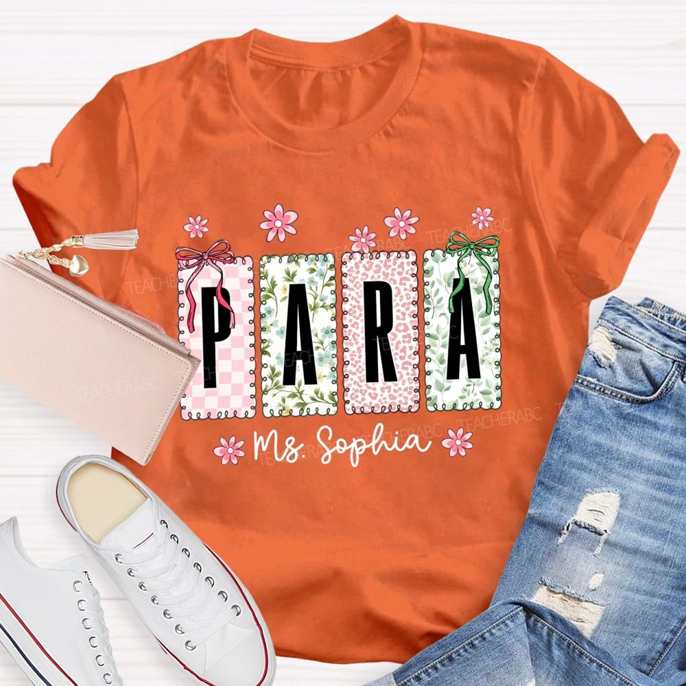 Personalized Name Para Leopard Floral Bow T-shirt