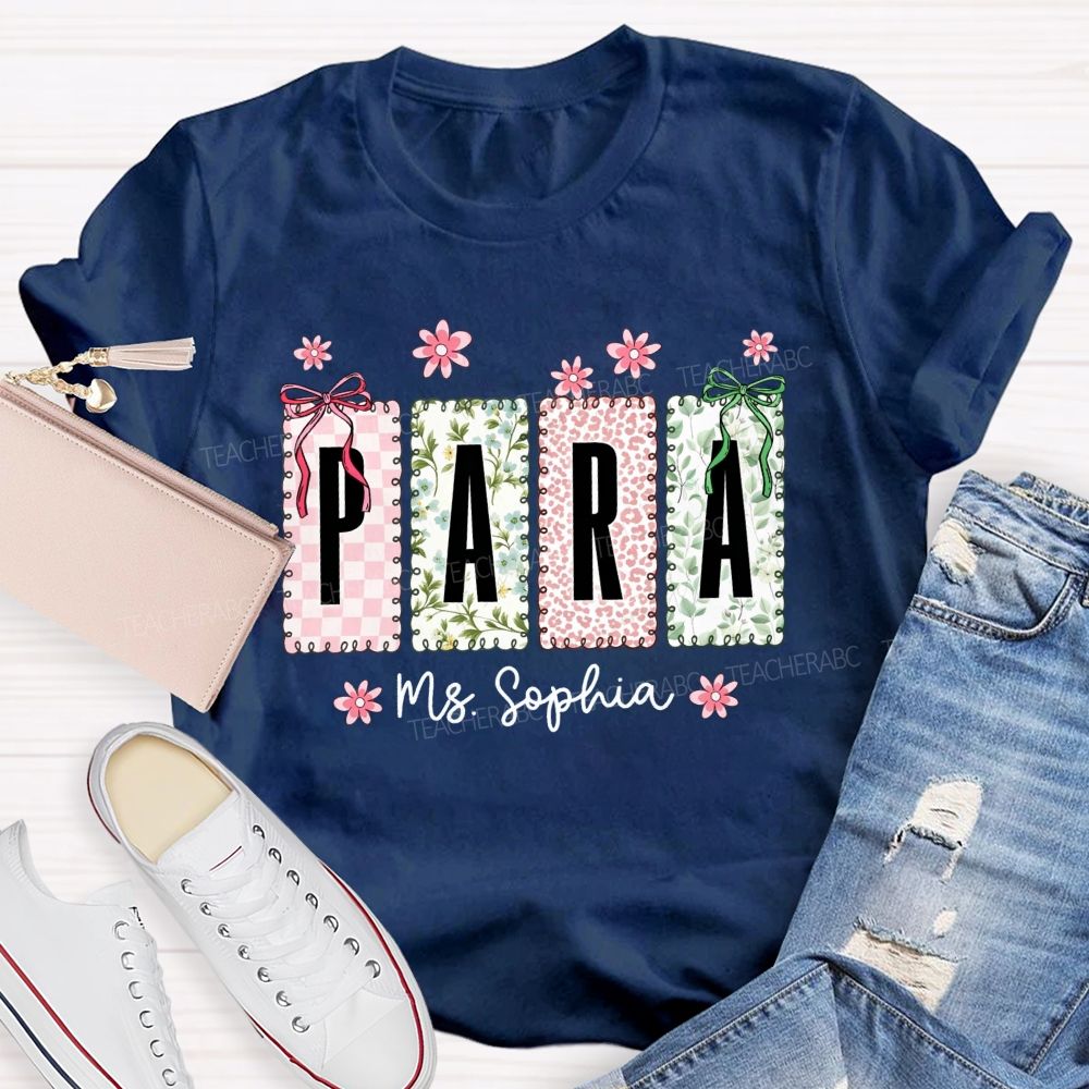 Personalized Name Para Leopard Floral Bow T-shirt