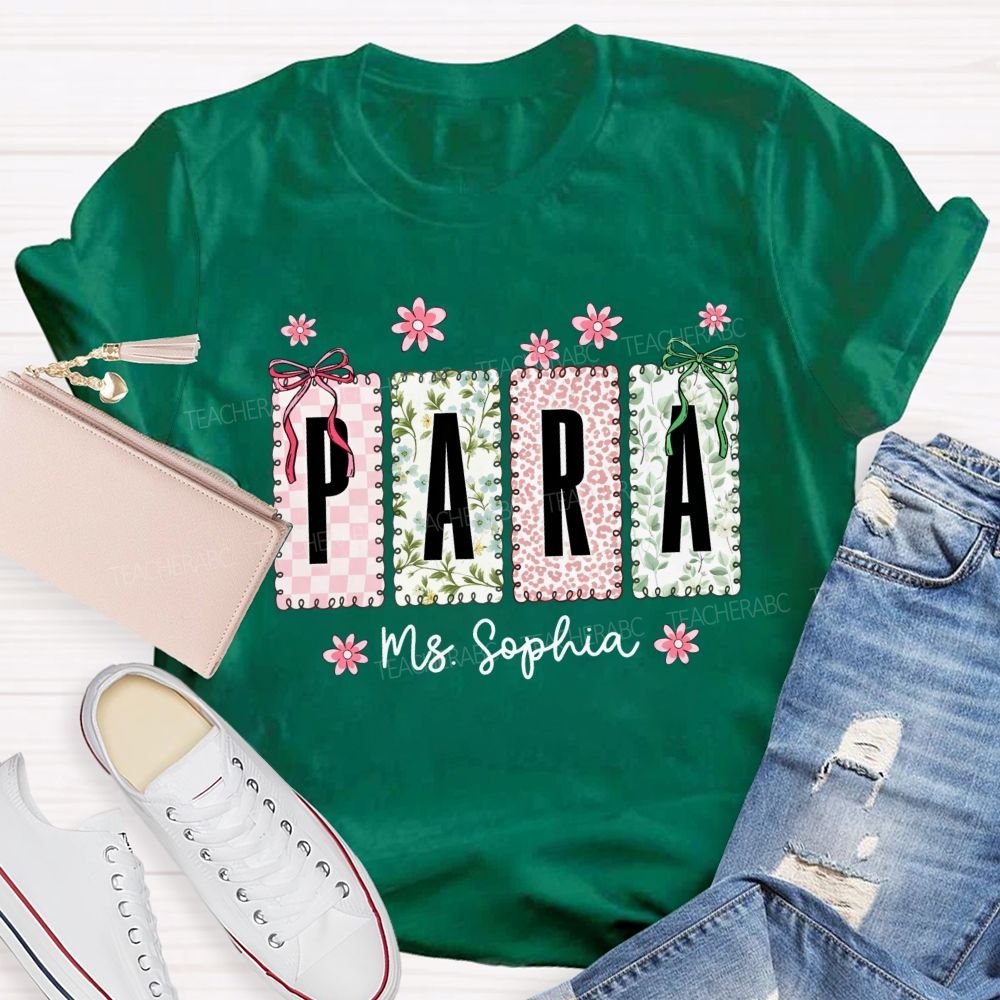 Personalized Name Para Leopard Floral Bow T-shirt