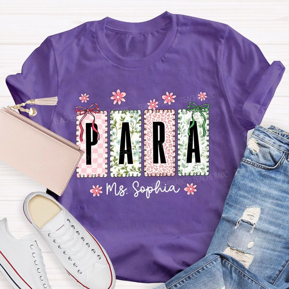 Personalized Name Para Leopard Floral Bow T-shirt