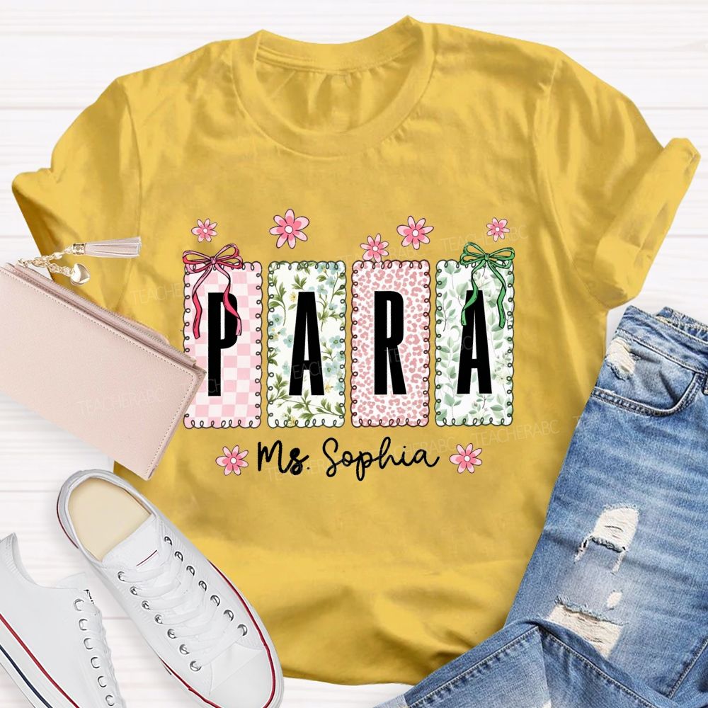 Personalized Name Para Leopard Floral Bow T-shirt