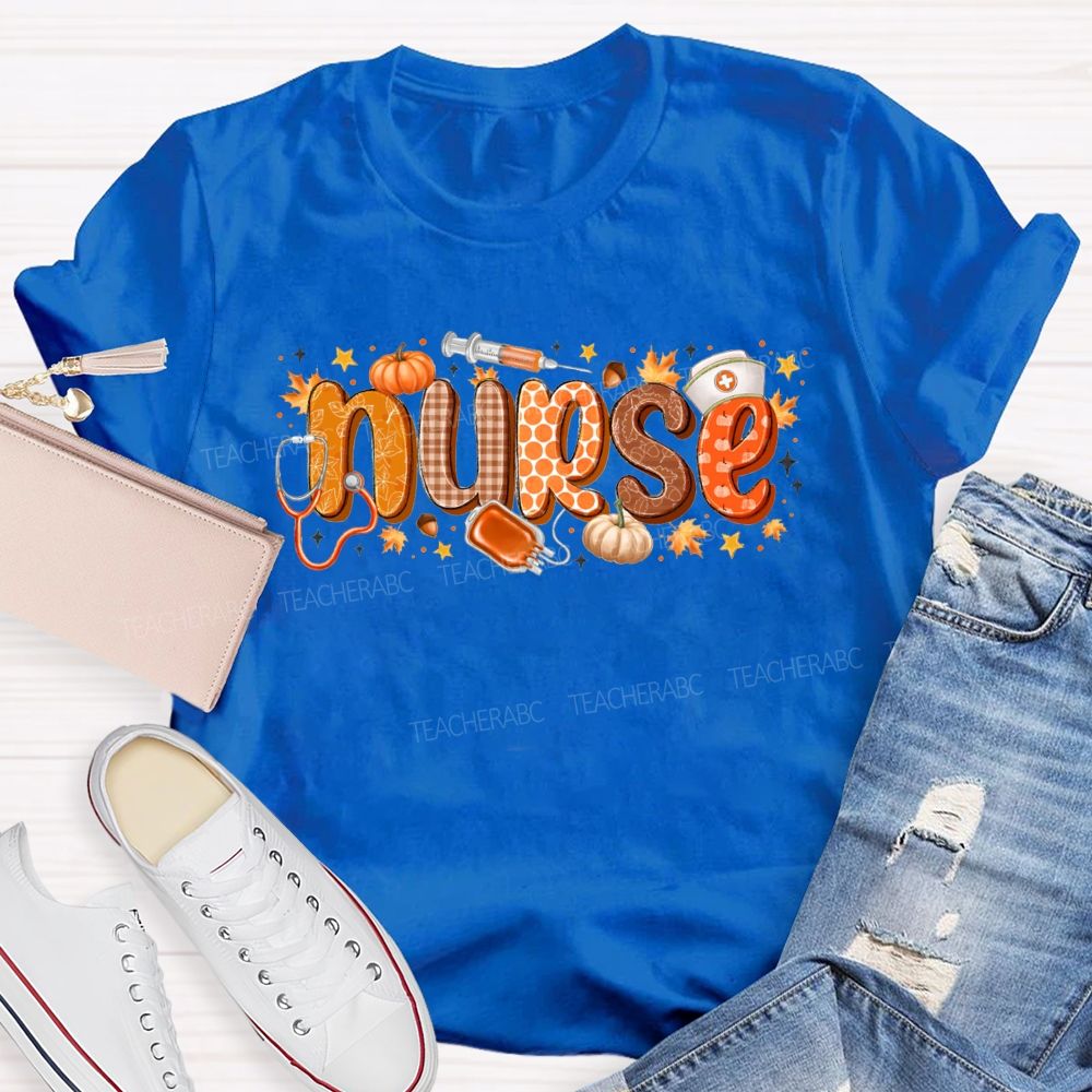 Nurse Life Autumn Pumpkin Maple Leaf Stethoscope T-shirt