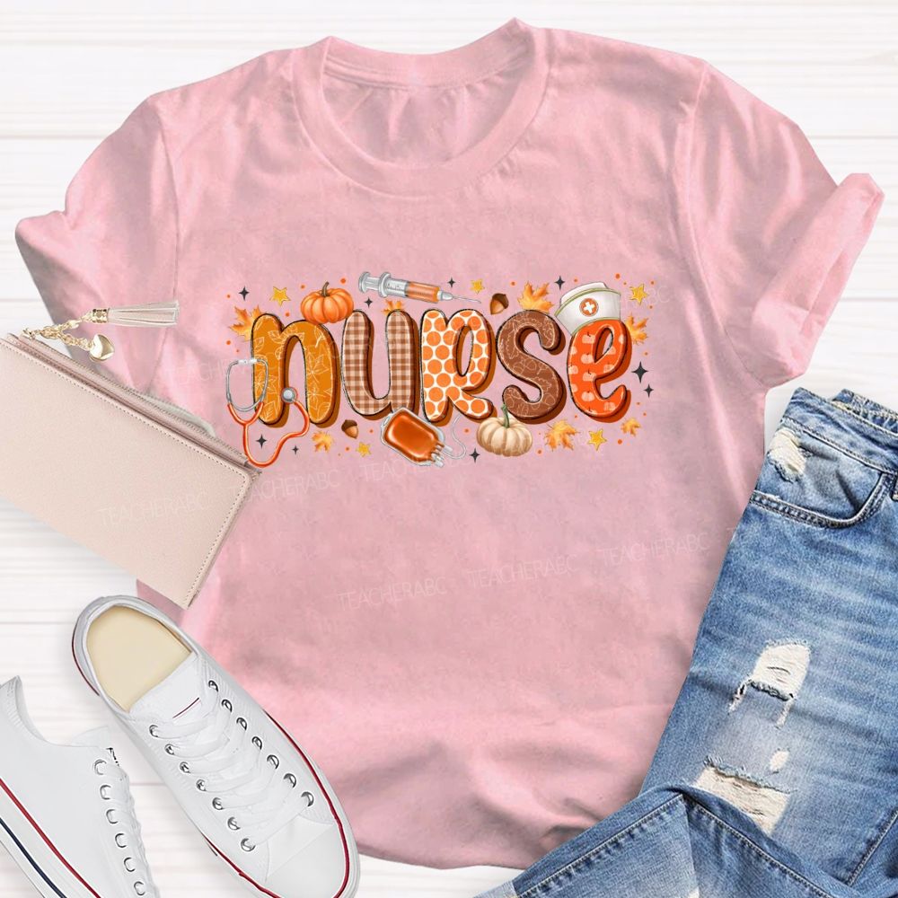 Nurse Life Autumn Pumpkin Maple Leaf Stethoscope T-shirt