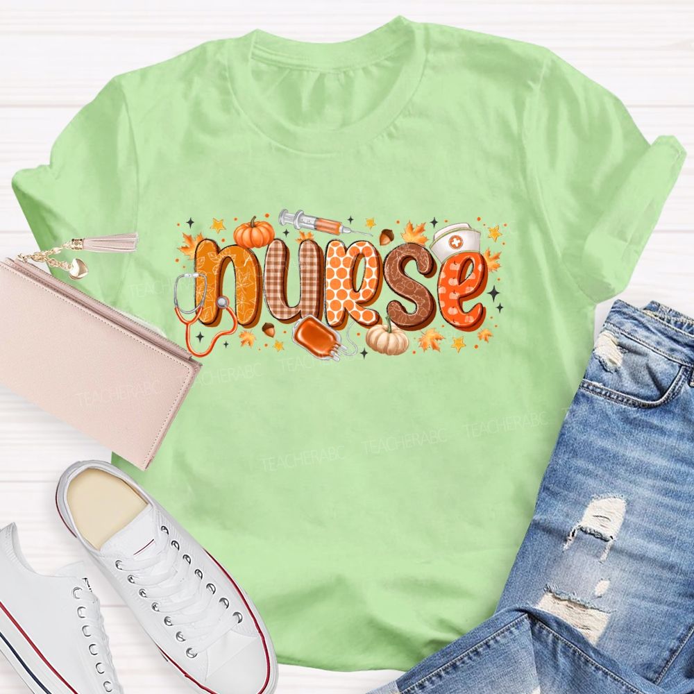 Nurse Life Autumn Pumpkin Maple Leaf Stethoscope T-shirt