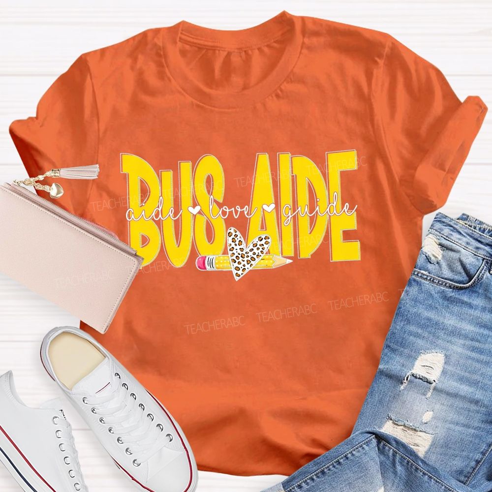 Bus Aide Aide Love Guide Leopard Heart Pencil T-shirt