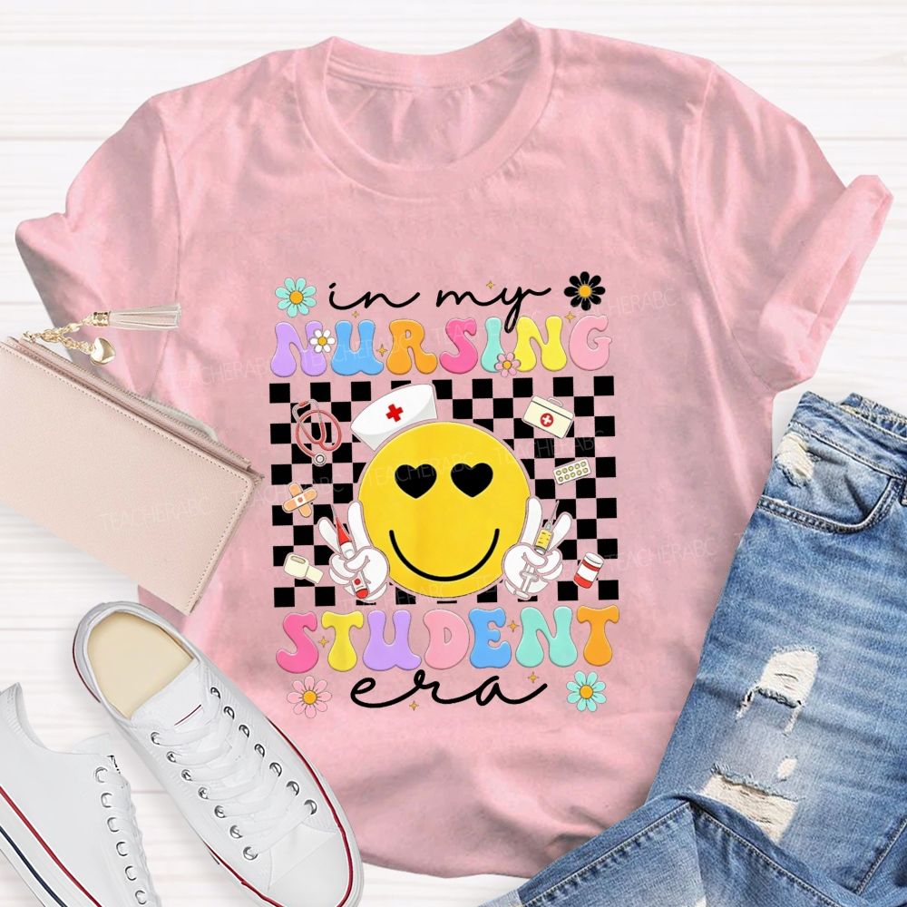 In My Nursing Student Era Checkerboard Smiley Face T-shirt