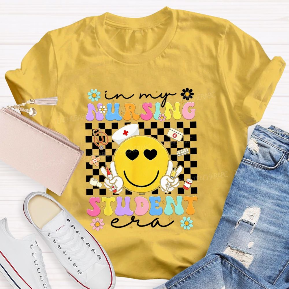In My Nursing Student Era Checkerboard Smiley Face T-shirt