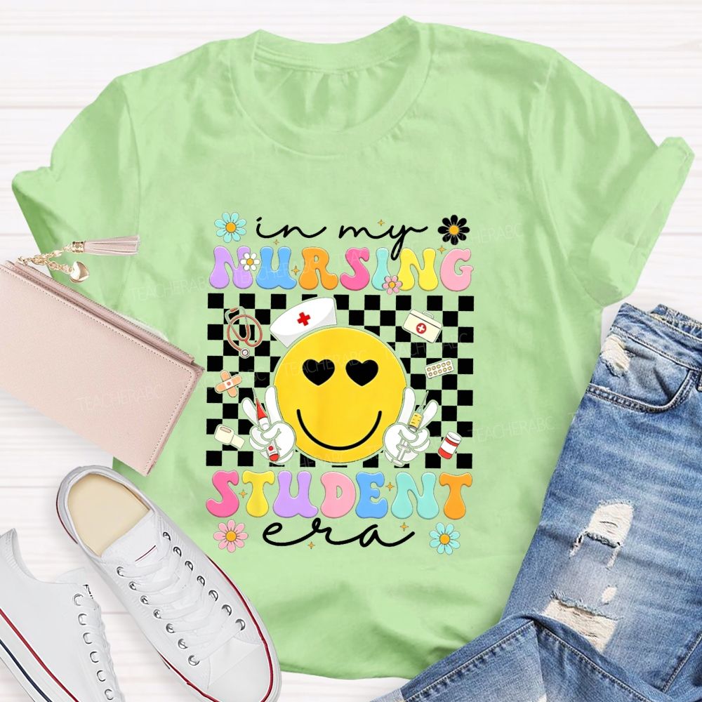 In My Nursing Student Era Checkerboard Smiley Face T-shirt