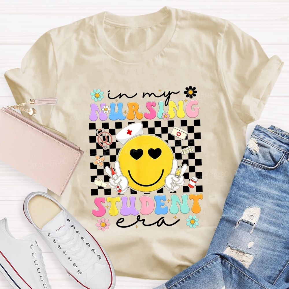 In My Nursing Student Era Checkerboard Smiley Face T-shirt